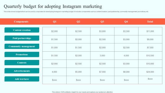 Quarterly Budget For Adopting Instagram Marketing Online Advertising Solutions Guidelines Pdf