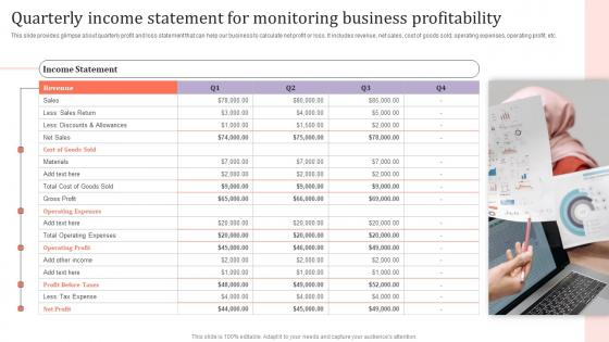 Quarterly Income Statement For Monitoring Assessing Corporate Financial Techniques Diagrams Pdf