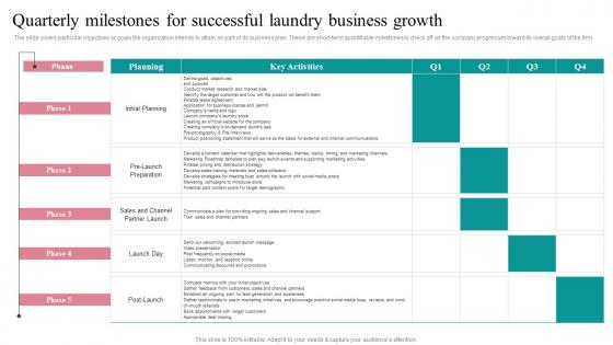 Quarterly Milestones For Successful Fresh Laundry Service Business Plan Go To Market Strategy Rules Pdf