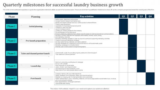 Quarterly Milestones For Successful Laundry Laundromat Business Plan Go To Market Clipart Pdf