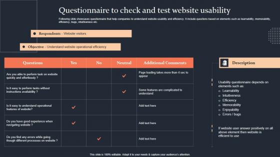 Questionnaire To Check And Test Website Usability Step By Step Guide Topics PDF