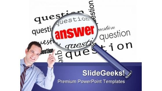 Questions And Answers Magnifier Business Template 1010