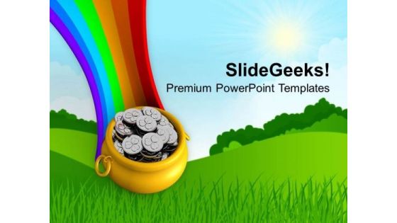 Rainbow And Pot Full Of Coins Wealth PowerPoint Templates Ppt Backgrounds For Slides 0313