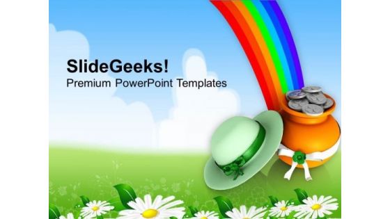 Rainbow With Green Hat Shamrock Coins Patricks PowerPoint Templates Ppt Backgrounds For Slides 0313