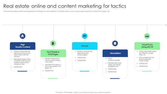 Real Estate Online And Content Marketing For Tactics Ppt Gallery Examples Pdf