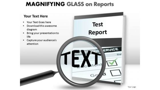 Realistic Research Magnifying Glass On Report PowerPoint Slides And Ppt Diagram Templates