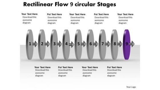 Rectilinear Flow 9 Circular Stages Create Flowchart PowerPoint Templates