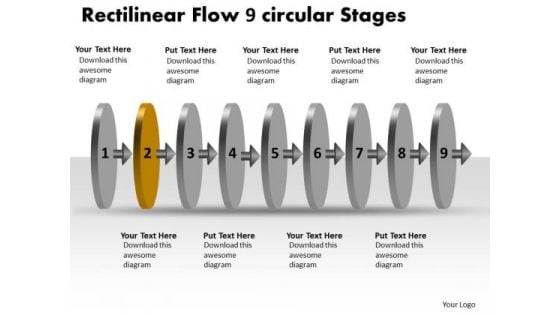 Rectilinear Flow 9 Circular Stages Free Flowchart Slides PowerPoint
