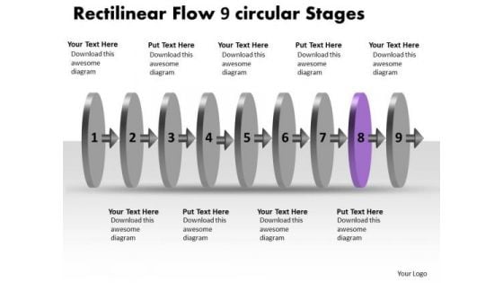 Rectilinear Flow 9 Circular Stages Production Chart PowerPoint Templates