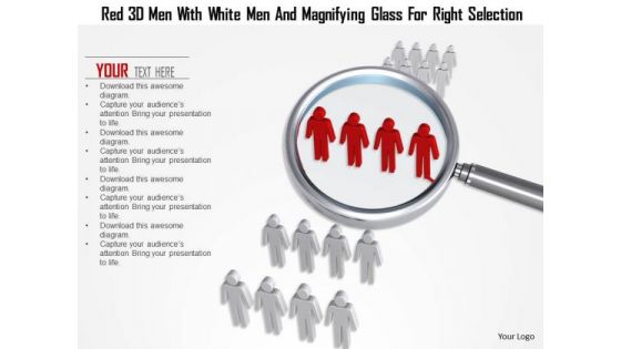 Red 3d Men With White Men And Magnifying Glass For Right Selection