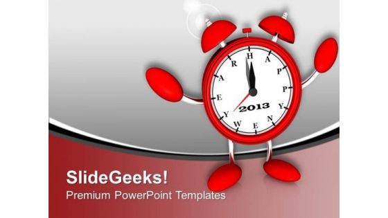 Red Alarm Clock Midnight New Year PowerPoint Templates Ppt Backgrounds For Slides 0113