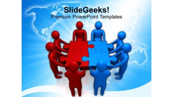 Red Blue Two Teams Holding Puzzle PowerPoint Templates Ppt Backgrounds For Slides 0213