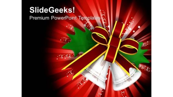 Red Bow Tied Around Silver Bells PowerPoint Templates Ppt Backgrounds For Slides 1212 Red Bow Tied Around Silver Bells PowerPoint Templates Ppt Backgrounds For Slides 1212