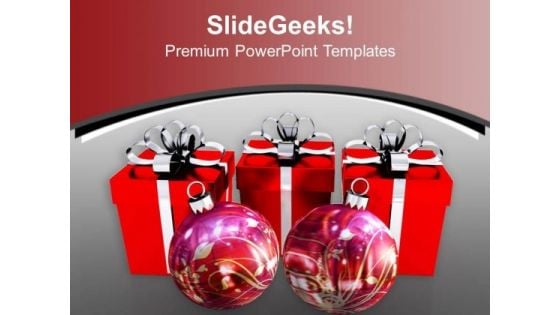 Red Boxes With Red Balls Christmas PowerPoint Templates Ppt Backgrounds For Slides 1212