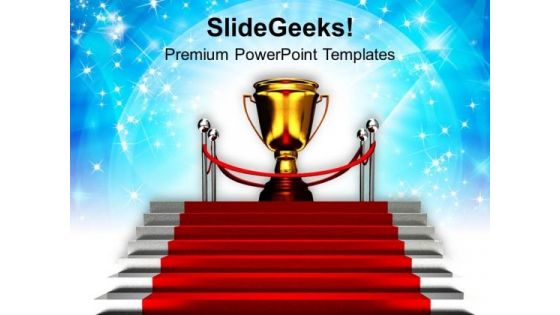 Red Carpet Stairway To Trophy Success PowerPoint Templates Ppt Backgrounds For Slides 0113