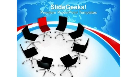 Red Chair Among Black Chairs Leadership Concept PowerPoint Templates Ppt Backgrounds For Slides 0213