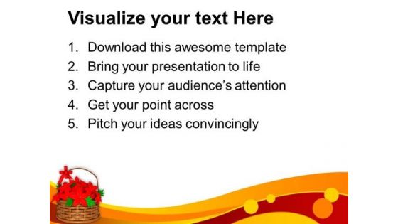 Red Flower Basket On Golden Background PowerPoint Templates Ppt Backgrounds For Slides 1212