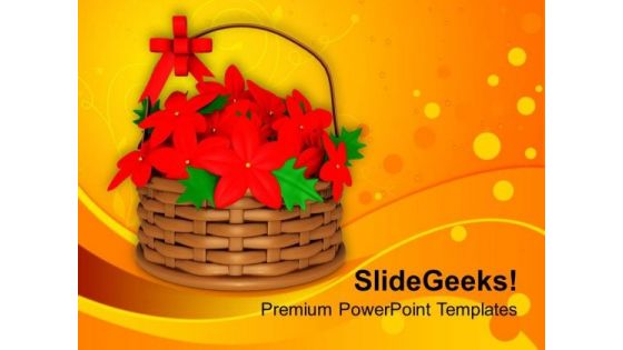 Red Flower Basket On Golden Background PowerPoint Templates Ppt Backgrounds For Slides 1212