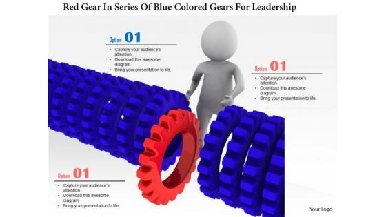 Red Gear In Series Of Blue Colored Gears For Leadership