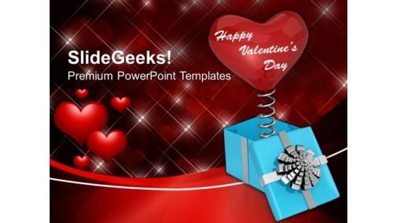 Red Heart Coming Out Of Gift Box Valentines PowerPoint Templates Ppt Backgrounds For Slides 0213