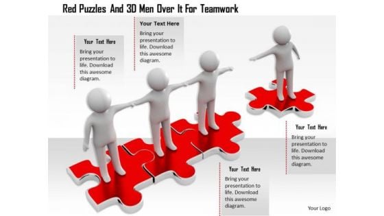 Red Puzzles And 3d Men Over It For Teamwork