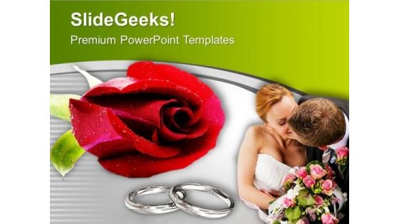 Red Rose With Rings Wedding Theme PowerPoint Templates Ppt Backgrounds For Slides 0713