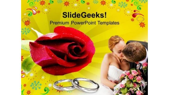 Red Rose With Wedding Rings PowerPoint Templates Ppt Backgrounds For Slides 0613