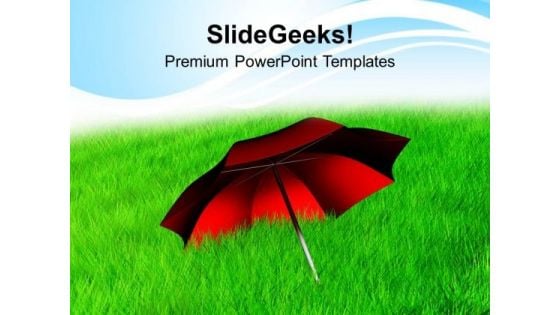 Red Umbrella In Grass Nature PowerPoint Templates Ppt Backgrounds For Slides 0113