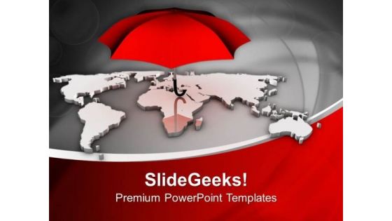 Red Umbrella Shows Danger On World PowerPoint Templates Ppt Backgrounds For Slides 0313
