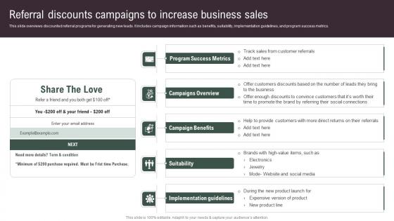 Referral Discounts Campaigns Implementing Social Media Tactics For Boosting WOM Infographics Pdf