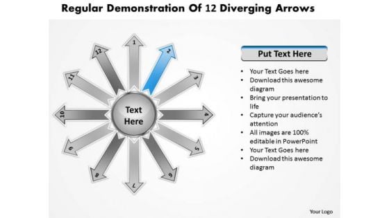 Regular Demonstration Of 12 Diverging Arrows Circular Chart PowerPoint Slides