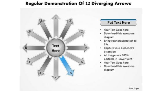 Regular Demonstration Of 12 Diverging Arrows Circular Process Diagram PowerPoint Templates