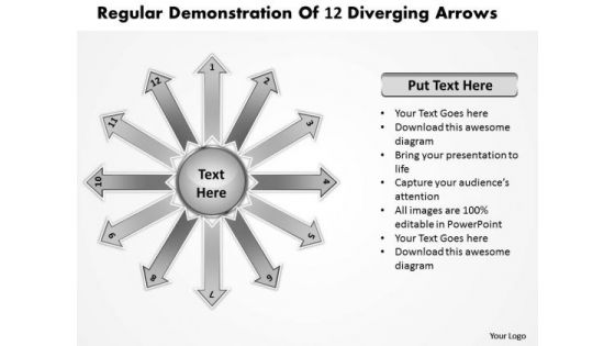 Regular Demonstration Of 12 Diverging Arrows Ppt Circular Flow Diagram PowerPoint Slides