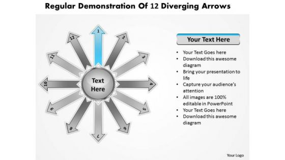 Regular Demonstration Of 12 Diverging Arrows Ppt Circular Process PowerPoint Slides