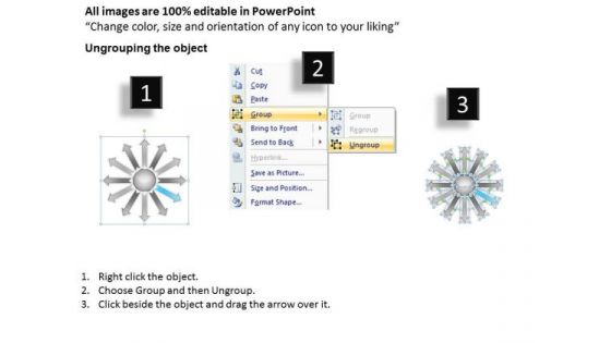 Regular Demonstration Of 12 Diverging Arrows Target Network PowerPoint Templates