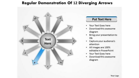 Regular Demonstration Of 12 Diverging Arrows Target Process PowerPoint Templates