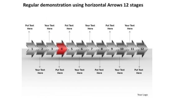 Regular Demonstration Using Horizontal Arrows 12 Stages Flow Chart System PowerPoint Slides