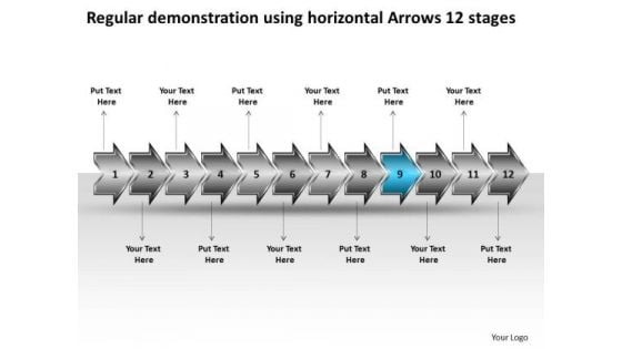 Regular Demonstration Using Horizontal Arrows 12 Stages Flowchart Application PowerPoint Slides