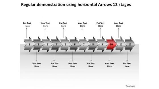 Regular Demonstration Using Horizontal Arrows 12 Stages Flowchart For Process PowerPoint Templates