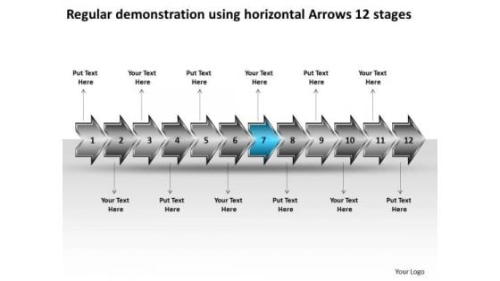 Regular Demonstration Using Horizontal Arrows 12 Stages Free Flow Chart Maker PowerPoint Templates