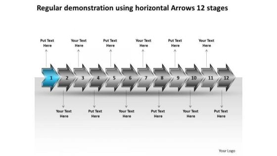 Regular Demonstration Using Horizontal Arrows 12 Stages Make Flow Chart PowerPoint Slides Regular Demonstration Using Horizontal Arrows 12 Stages Make Flow Chart PowerPoint Slides