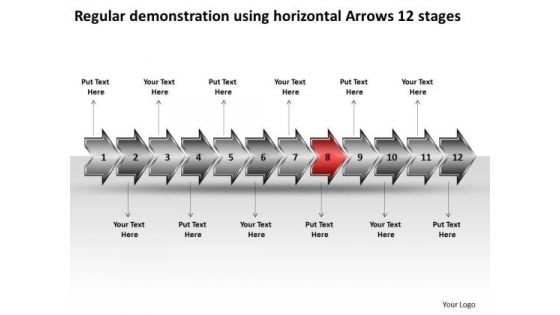 Regular Demonstration Using Horizontal Arrows 12 Stages Planning Flow Chart PowerPoint Slides