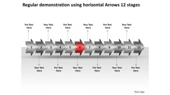 Regular Demonstration Using Horizontal Arrows 12 Stages Visio Office PowerPoint Slides