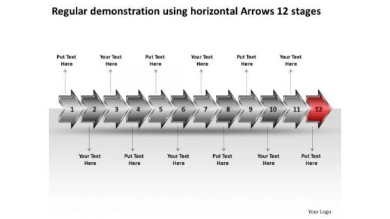 Regular Demonstration Using Horizontal Arrows 12 Stages Visio Office PowerPoint Templates
