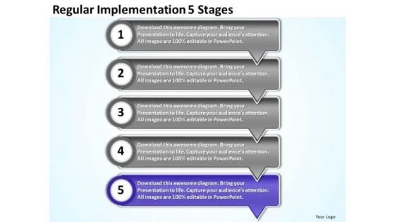 Regular Implementation 5 Stages Business Process Flowcharts PowerPoint Templates