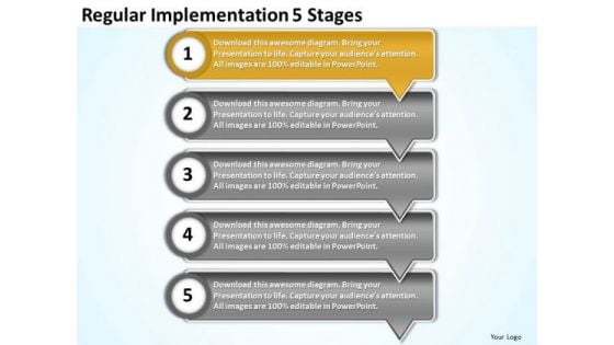 Regular Implementation 5 Stages Flow Chart Free PowerPoint Templates