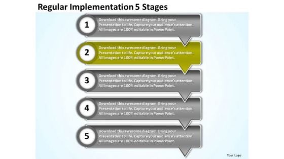 Regular Implementation 5 Stages Free Flowcharting PowerPoint Templates