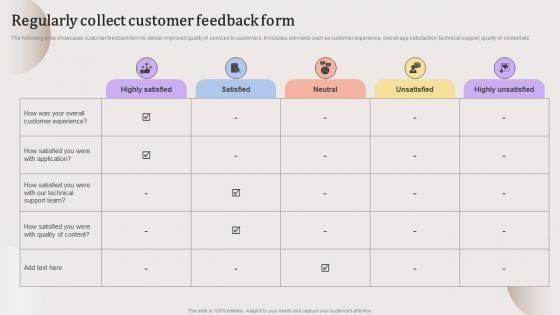 Regularly Collect Customer Feedback Form Evaluating Strengths And Weaknesses Portrait Pdf