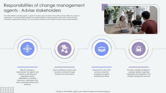 Responsibilities Of Change Management Agents Advise Stakeholders PPT PowerPoint CM SS V