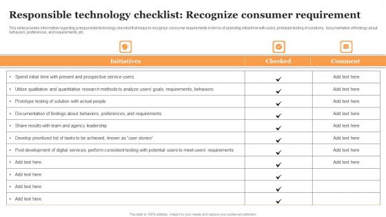 Responsible Technology Checklist Recognize Consumer Guide For Ethical Technology Themes Pdf